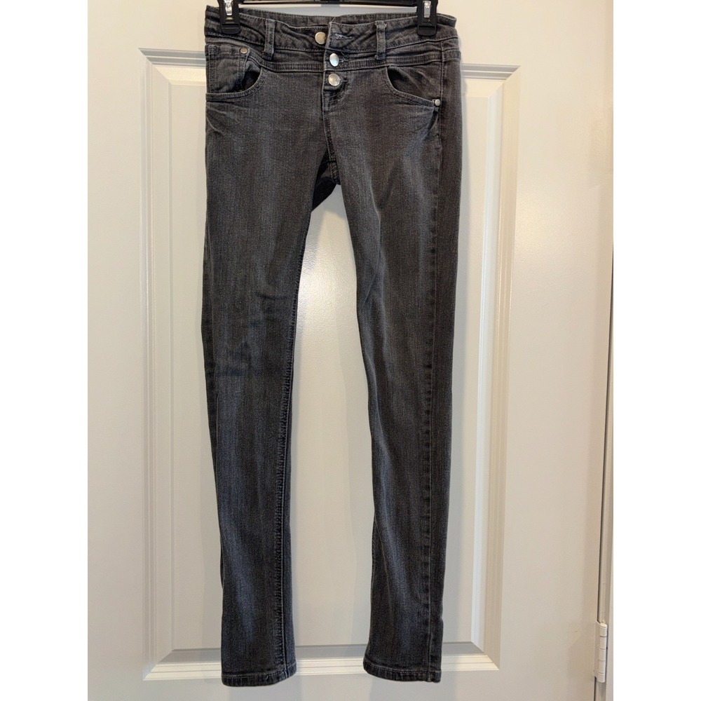 Womens 25x31 Skinny Jeans Black Dark Wash Denim Triple Button Fly Streetwear